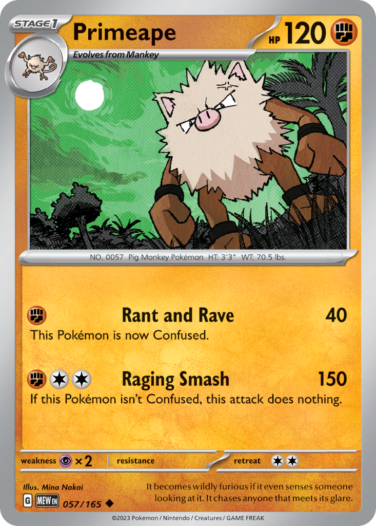 057/165 57/165 Primeape Pokemon Card 151 Uncommon *MINT*