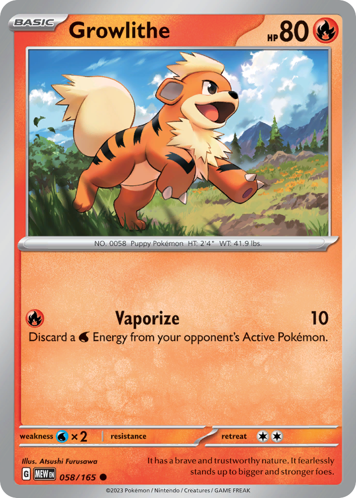 058/165 58/165 Growlithe Pokemon Card 151 Common *MINT*