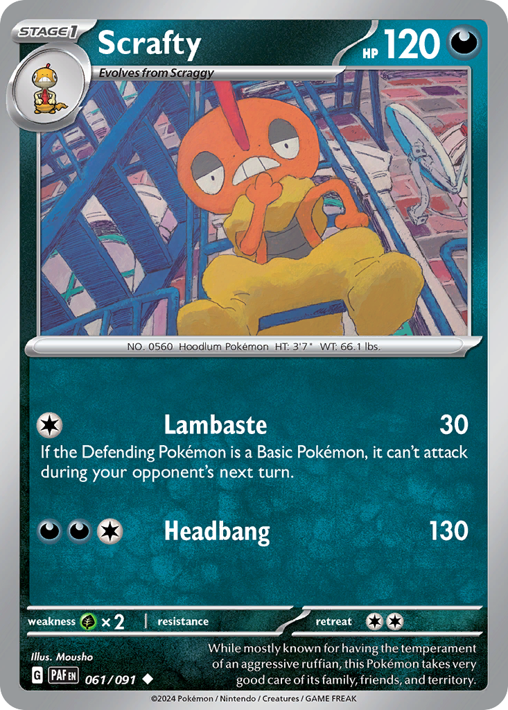 061/091 61/91 Scrafty Pokemon Card Paldean Fates Uncommon *MINT*