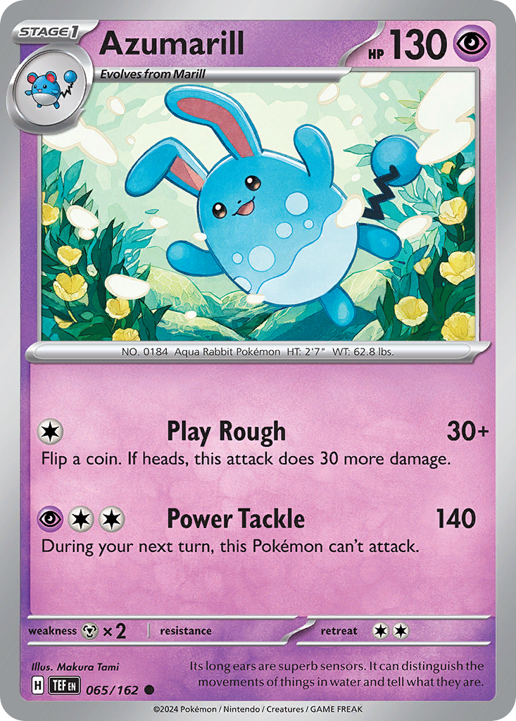 065/162 65/162 Azumarill Pokemon Card Temporal Forces Common *MINT*