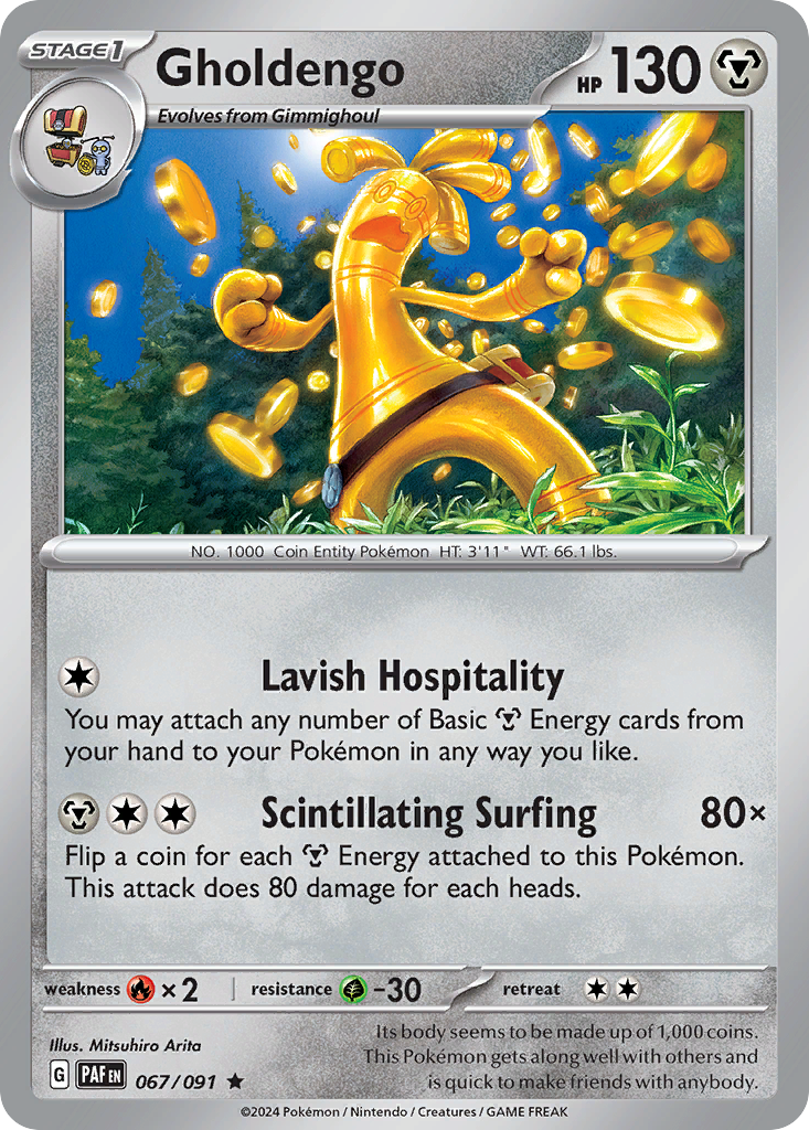 067/091 67/91 Gholdengo Pokemon Card Paldean Fates Holo Rare *MINT*