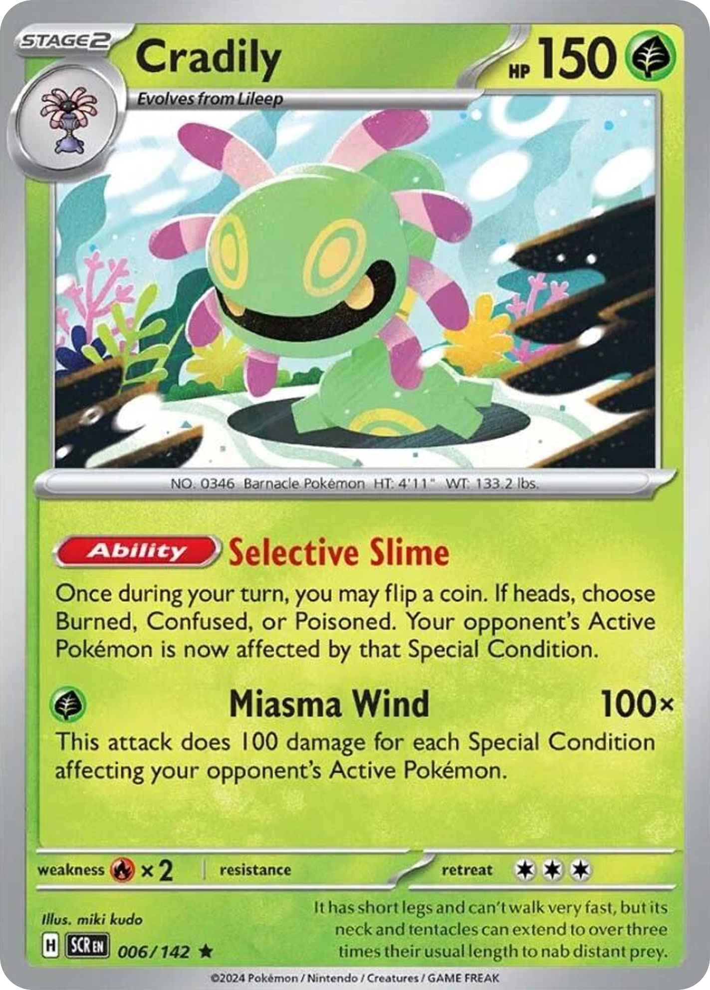 006/142 6/142 Cradily Pokemon Card Stellar Crown Holo Rare *MINT*