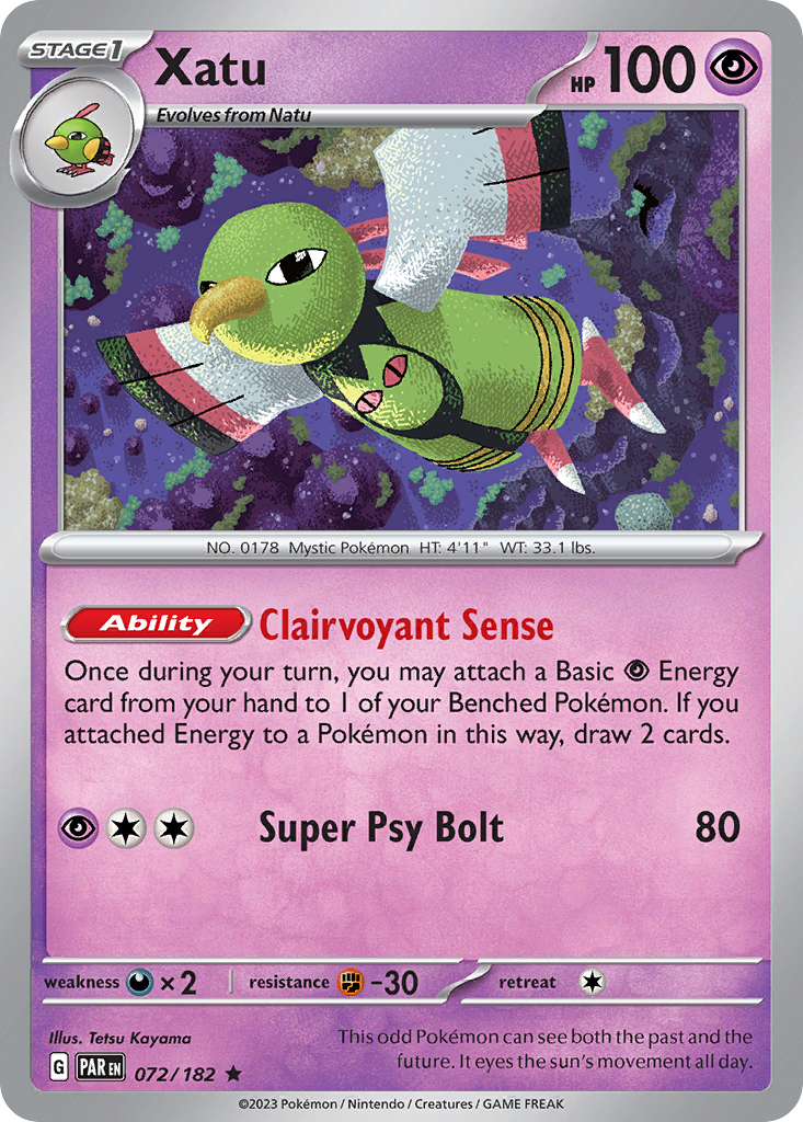 072/182 72/182 Xatu Pokemon Card Paradox Rift Holo Rare *MINT*