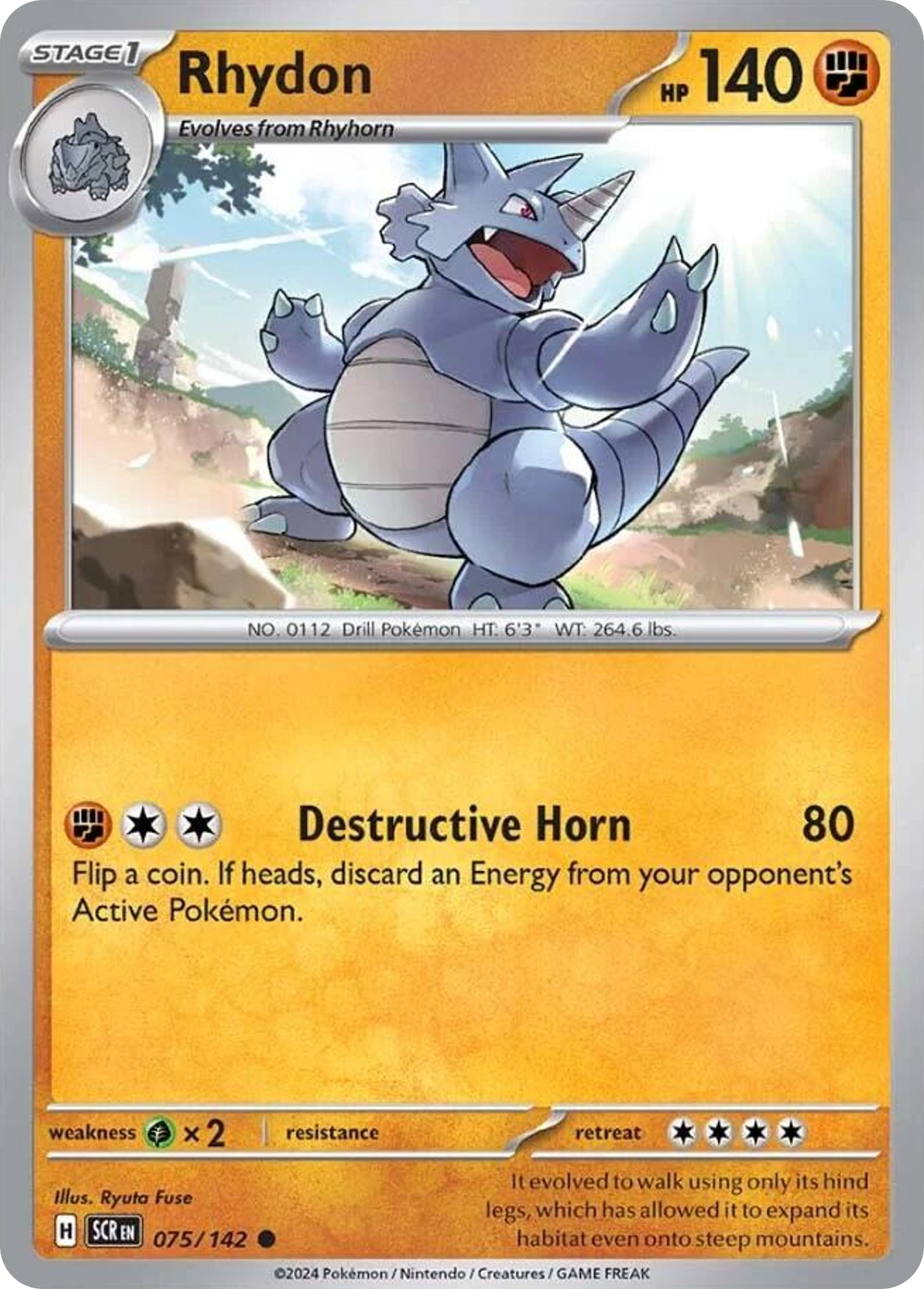 075/142 75/142 Rhydon Pokemon Card Stellar Crown Common *MINT*