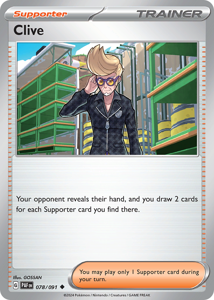 078/091 78/91 Clive Pokemon Card Paldean Fates Uncommon Supporter *MINT*
