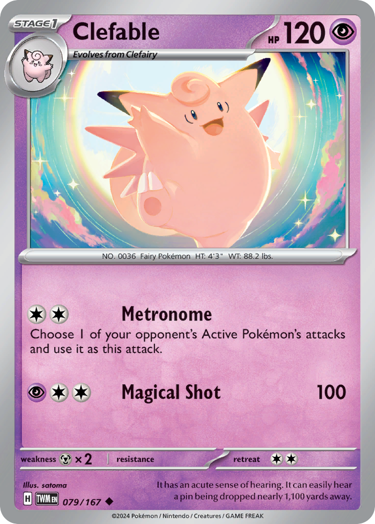 079/167 79/167 Clefable Pokemon Card Twilight Masquerade Uncommon *MINT*