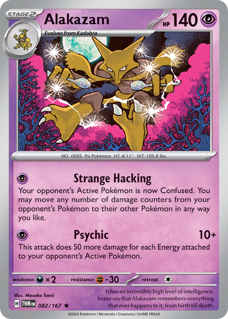 082/167 82/167 Alakazam Pokemon Card Twilight Masquerade Holo Rare *MINT*