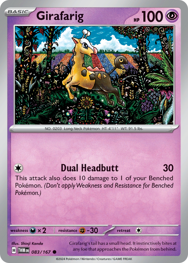 083/167 83/167 Girafarig Pokemon Card Twilight Masquerade Common *MINT*