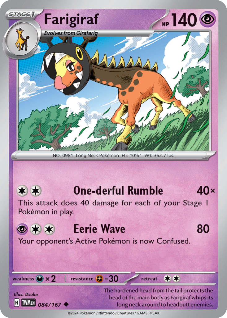 084/167 84/167 Farigiraf Pokemon Card Twilight Masquerade Uncommon *MINT*
