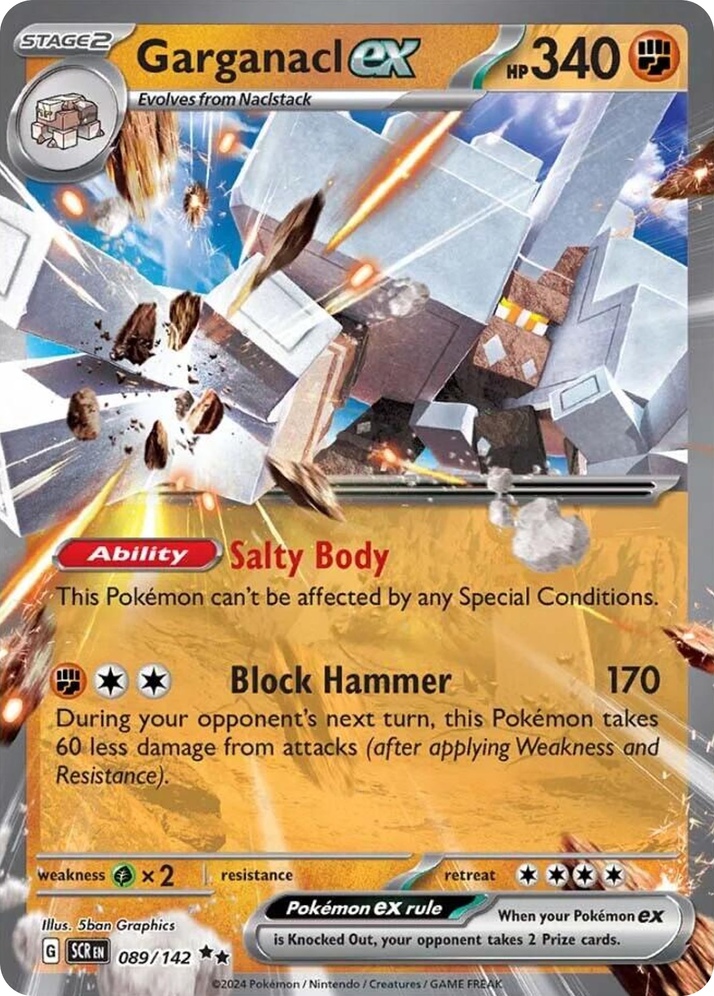 089/142 89/142 Garganacl ex Pokemon Card Stellar Crown Double Rare *MINT*
