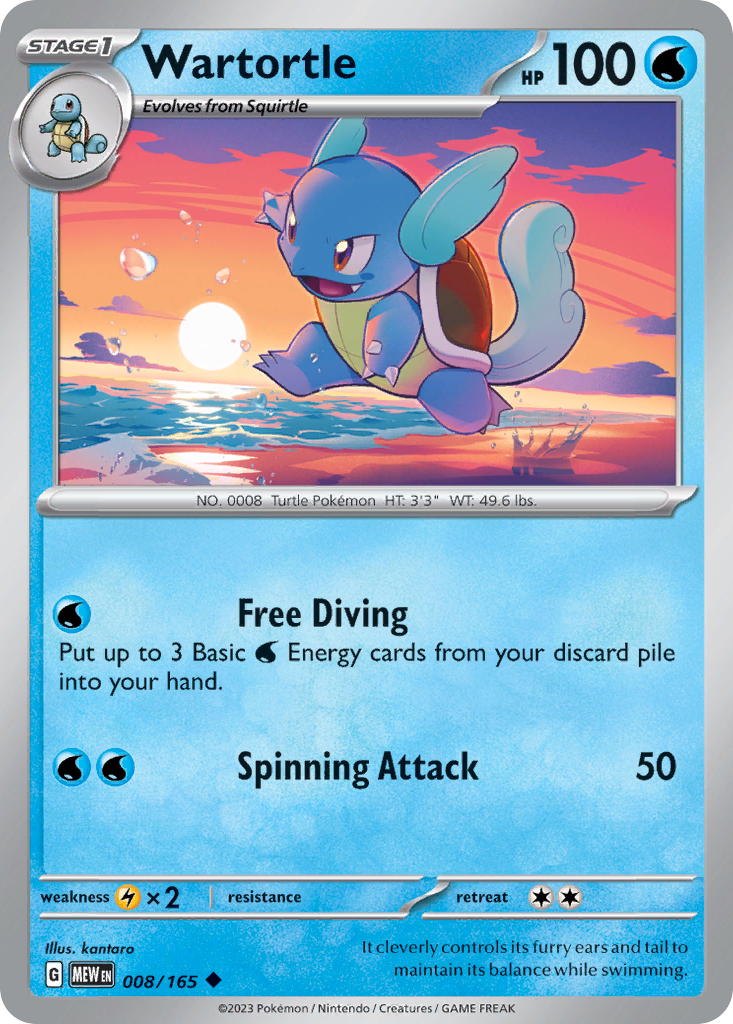 008/165 8/165 Wartortle Pokemon Card 151 Uncommon *MINT*