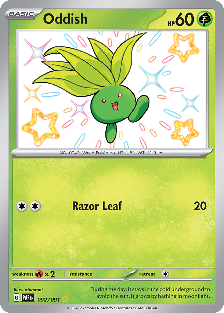 092/091 92/91 Oddish Pokemon Card Paldean Fates Shiny Rare *MINT*