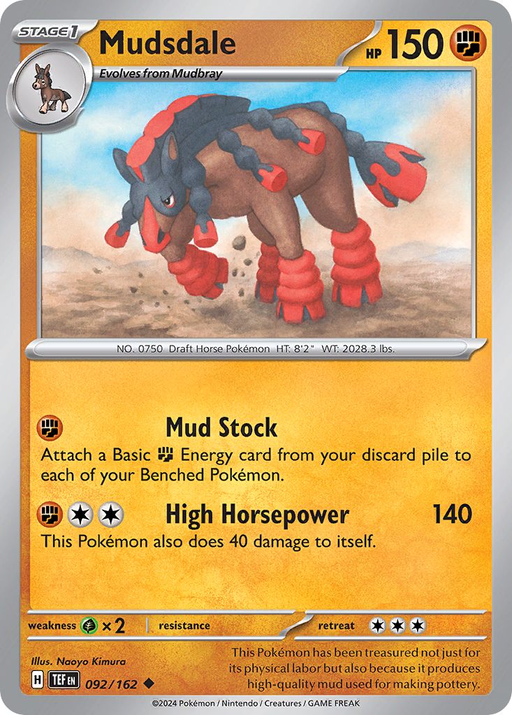 092/162 92/162 Mudsdale Pokemon Card Temporal Forces Uncommon *MINT*
