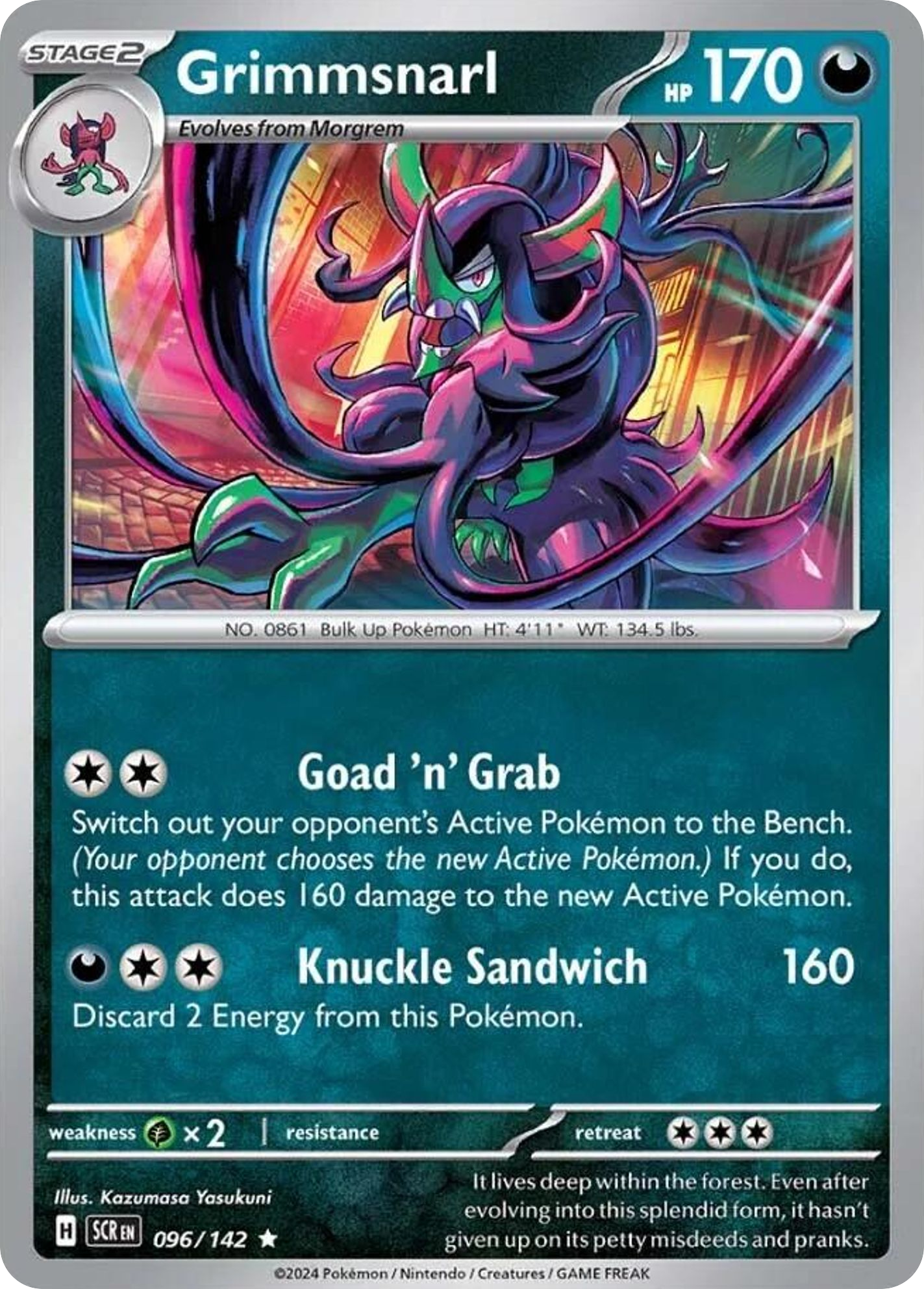 096/142 96/142 Grimmsnarl Pokemon Card Stellar Crown Holo Rare *MINT*