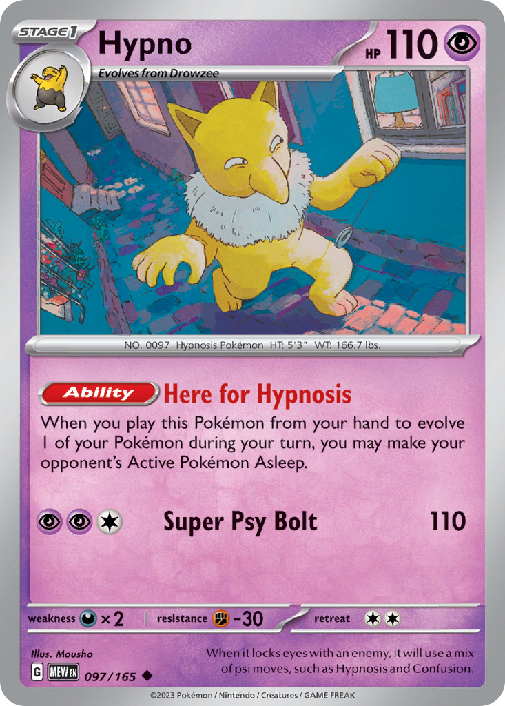 097/165 97/165 Hypno Pokemon Card 151 Uncommon *MINT*