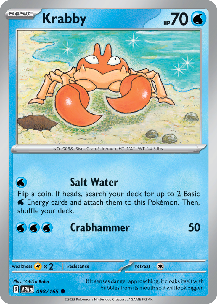 098/165 98/165 Krabby Pokemon Card 151 Common *MINT*