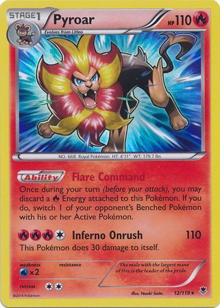 <transcy>Pokémon-kort 12/119 XY Phantom Forces Pyroar Sjælden Holo</transcy>