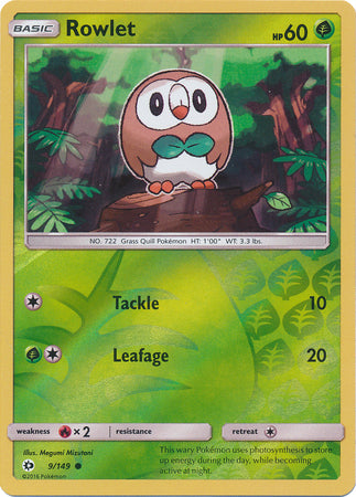 Pokemon Card Sun & Moon 009/149 9/149 Rowlet Reverse Holo Common *MINT*