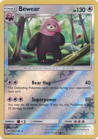 Pokemon Card Sun & Moon 112/149 Bewear Reverse Holo Rare *MINT* Brokenvase Games Pokemon Card Sun & Moon 112/149 Bewear Reverse Holo Rare *MINT* Brokenvase Games