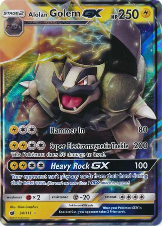 Pokemon Card 34/111 Sun & Moon Crimson Invasion Alolan Golem GX Ultra Rare