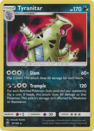 Pokemon Card Celestial Storm 87/168 Tyranitar Pokemon Reverse Holo Rare *MINT*