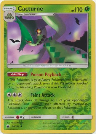 Pokemon Card Celestial Storm 20/168 Cacturne Pokemon Reverse Holo Uncommon *MINT*