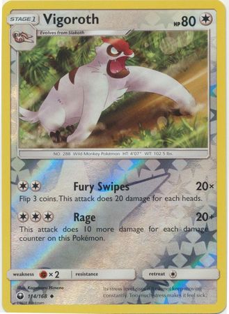 بطاقة بوكيمون Celestial Storm 114/168 Vigoroth بوكيمون Reverse Holo غير شائع *MINT*