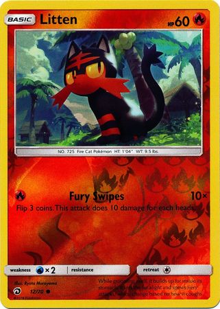 <transcy>Pokemon Card Dragon Majesty 12/070 012/070 Litten Common Reverse Holo</transcy>
