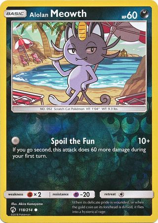 Pokemon Card Lost Thunder 118/214 Alolan Meowth Reverse Holo Common *MINT*
