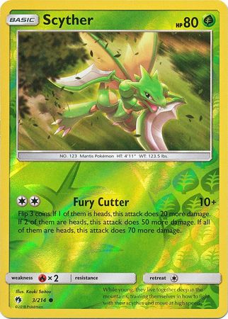 Pokemon Card Lost Thunder 3/214 003/214 Scyther Reverse Holo Common *MINT*