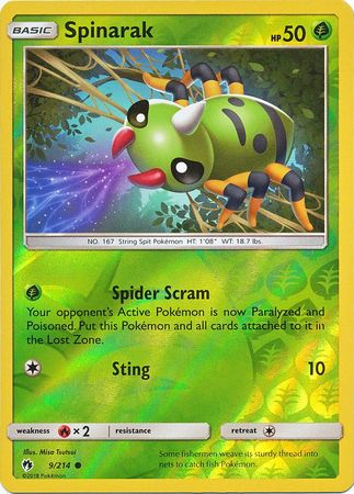 Pokemon Card Lost Thunder 9/214 009/214 Spinarak Reverse Holo Common *MINT*