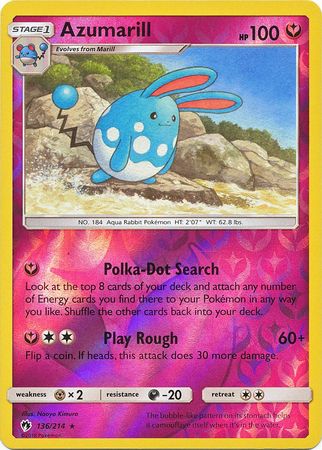 Pokemon Card Lost Thunder 136/214 Azumarill Reverse Holo Rare *MINT*