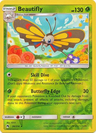 Pokemon Card Lost Thunder 26/214 026/214 Beautifly Reverse Holo Rare *MINT*