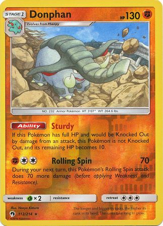 Pokemon Card Lost Thunder 112/214 Donphan Reverse Holo Rare *MINT*