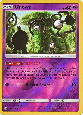 Pokemon Card Lost Thunder 90/214 090/214 Unown Reverse Holo Rare *MINT*