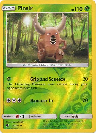 Pokemon Card Lost Thunder 4/214 004/214 Pinsir Reverse Holo Uncommon *MINT*