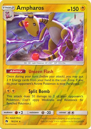 Pokemon Card Lost Thunder 78/214 078/214 Ampharos Reverse Holo Rare *MINT*