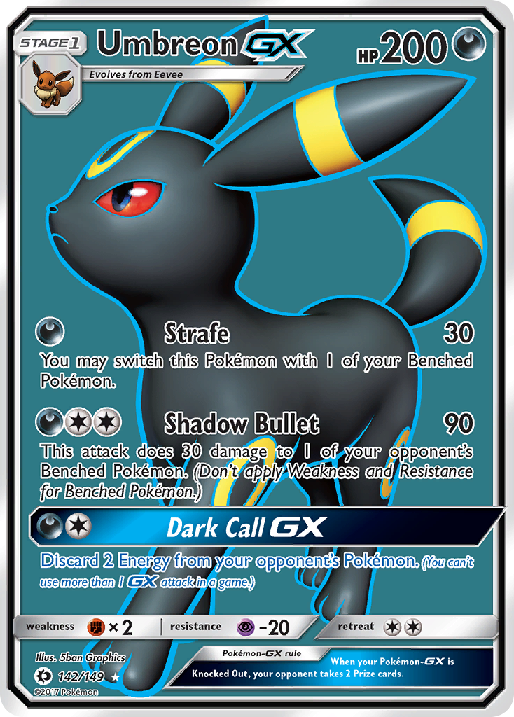 Pokemon Card Sun & Moon 142/149 Umbreon-GX Full Art *MINT*
