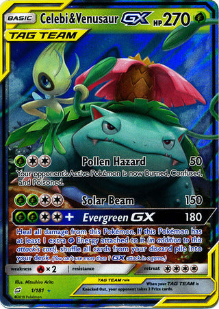 Pokemon Card Team Up 001/181 1/181 Celebi & Venusaur Tag Team GX Ultra Rare