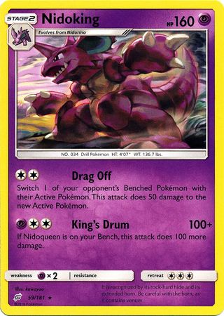 <transcy>Pokemon Card Team Up 059/181 59/181 Nidoking Sjælden</transcy>