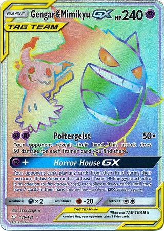 Pokemon Card Team Up 186/181 Gengar & Mimikyu Tag Team GX Hyper Rare