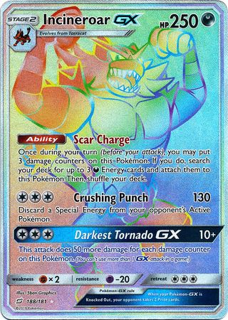 Pokemon Card Team Up 188/181 Incineroar GX Hyper Rare