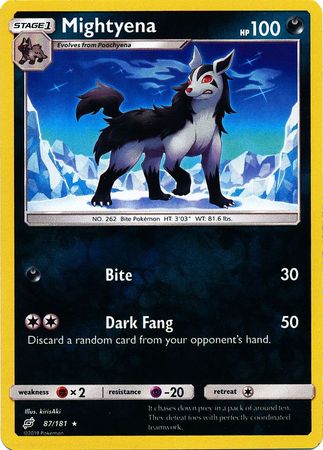 <transcy>لعبة Pokemon Card Team Up 087/181 87/181 Mightyena Reverse Holo Rare</transcy>