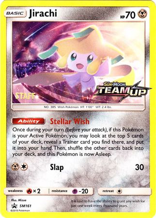 <transcy>Pokemon Card SM Black Star Promos SM161 Jirachi Staff Prerelease-Promo</transcy>