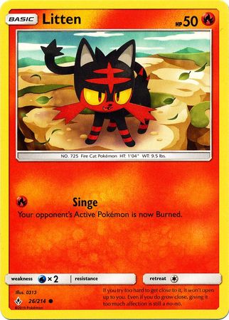 Pokemon Card Unbroken Bonds 26/214 026/214 Litten Common