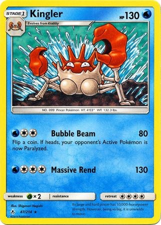 <transcy>Pokemon Card Unbroken Bonds 47/214 047/214 Kingler Sjælden</transcy>