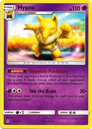 Pokemon Card Unbroken Bonds 72/214 072/214 Hypno Rare