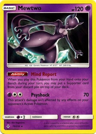 <transcy>Pokemon Card Unbroken Bonds 75/214 075/214 Mewtwo Sjælden</transcy>