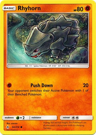 Pokemon Card Unbroken Bonds 92/214 092/214 Rhyhorn Common
