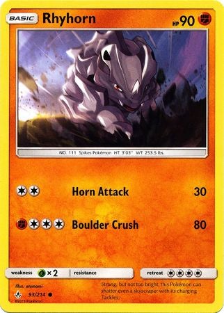Pokemon Card Unbroken Bonds 93/214 093/214 Rhyhorn Common